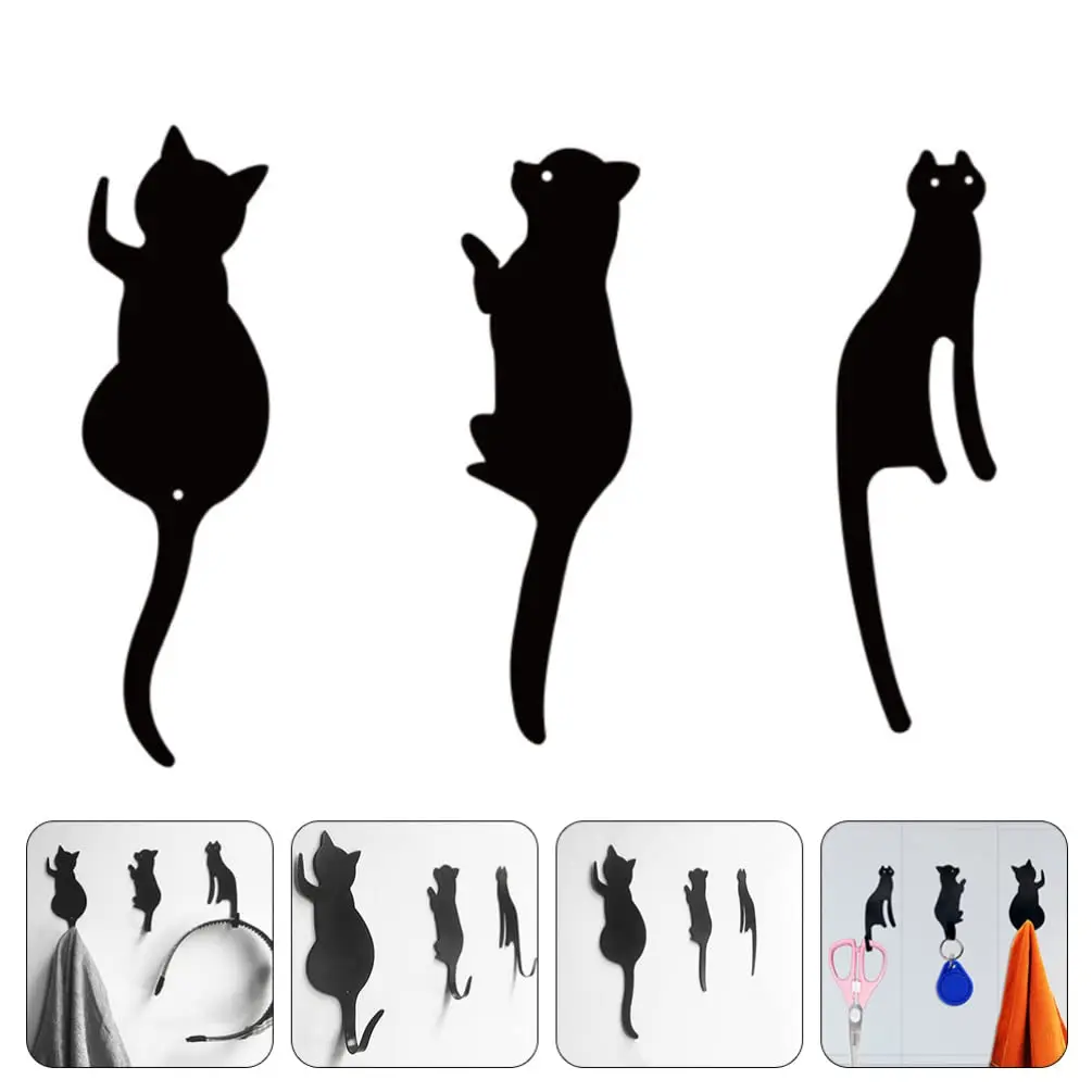 

3pcs Cute Cat Design Metal Keys Hook,Simple Robe & Towel Hook, Nail-free Punch-free Strong Adhesive Hook Wall Hanging Decoration