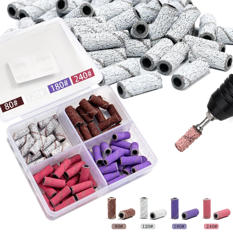 50-200Pcs 3mm Nail Art Sanding Bands 80/180/240 Grit with Nail Drill Bits for Manicures and Pedicure Accessories Nail File Tools #1