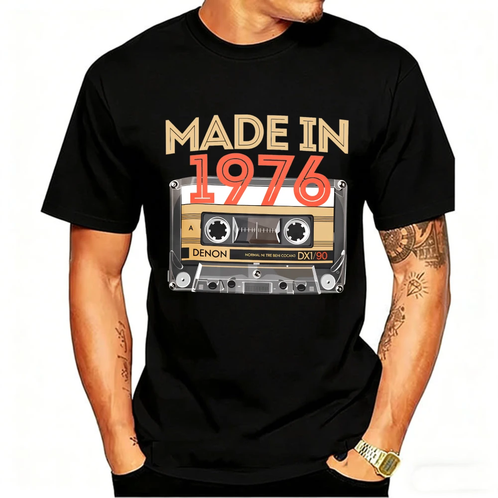 Retro Cassette Birthday Gift Born in 1976 Designed A NostalgicTribute To 70s Music Featuring Classic Denon Tape Rich T-shirts