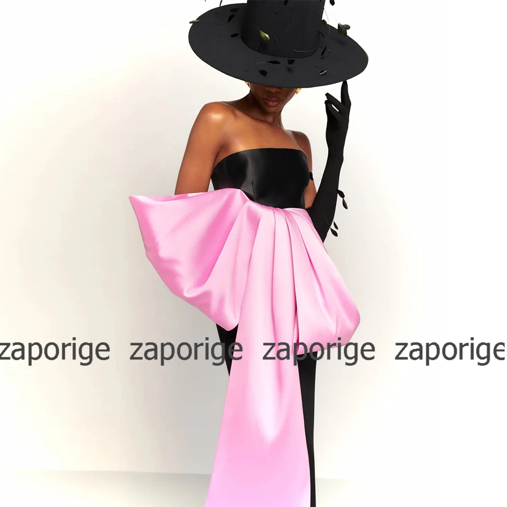 Elegant 2024 Special Occasion Dresses Contrast Color Black And Pink Jersey&Satin Bow Split Party Column Strapless Dress Maxi