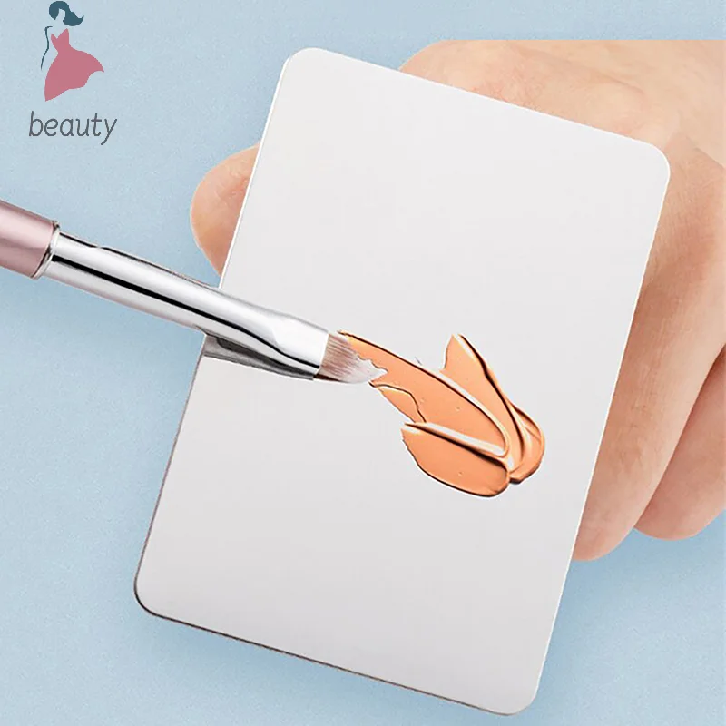 Hand-held Stainless Steel Makeup Mixer Nail Art Polish Mixing Plate Foundation Eye Shadow Mixer Palette Beauty Tool with Spatula