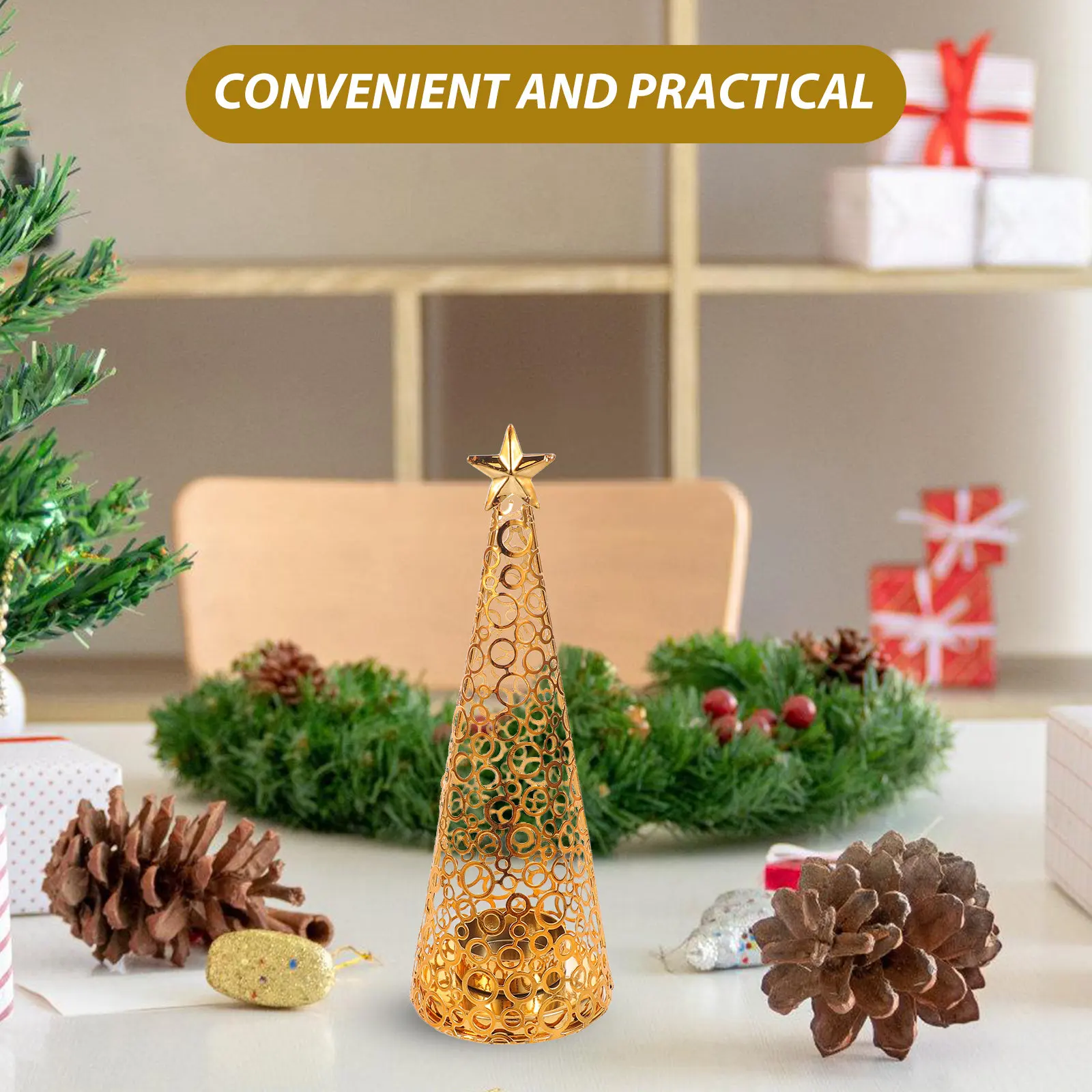 Metal Christmas Tree Holder Retro Iron Stand for Dining Table Centerpieces Fireplace Mantle Decorative Xmas