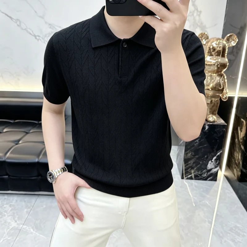 Summer New Style Men's Business Dark Patterned Collar Knitted Stylish Daily Casual Breathable