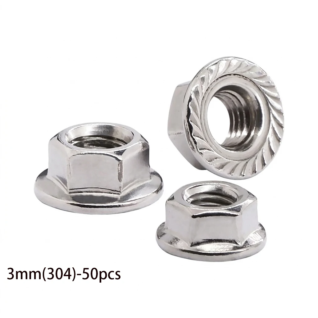 10/25/50pcs Stainless Steel Flange Nuts 3/12mm Hex Flange Nuts Serrated Spinlock Flange Nuts For Furniture Assembly Automotive