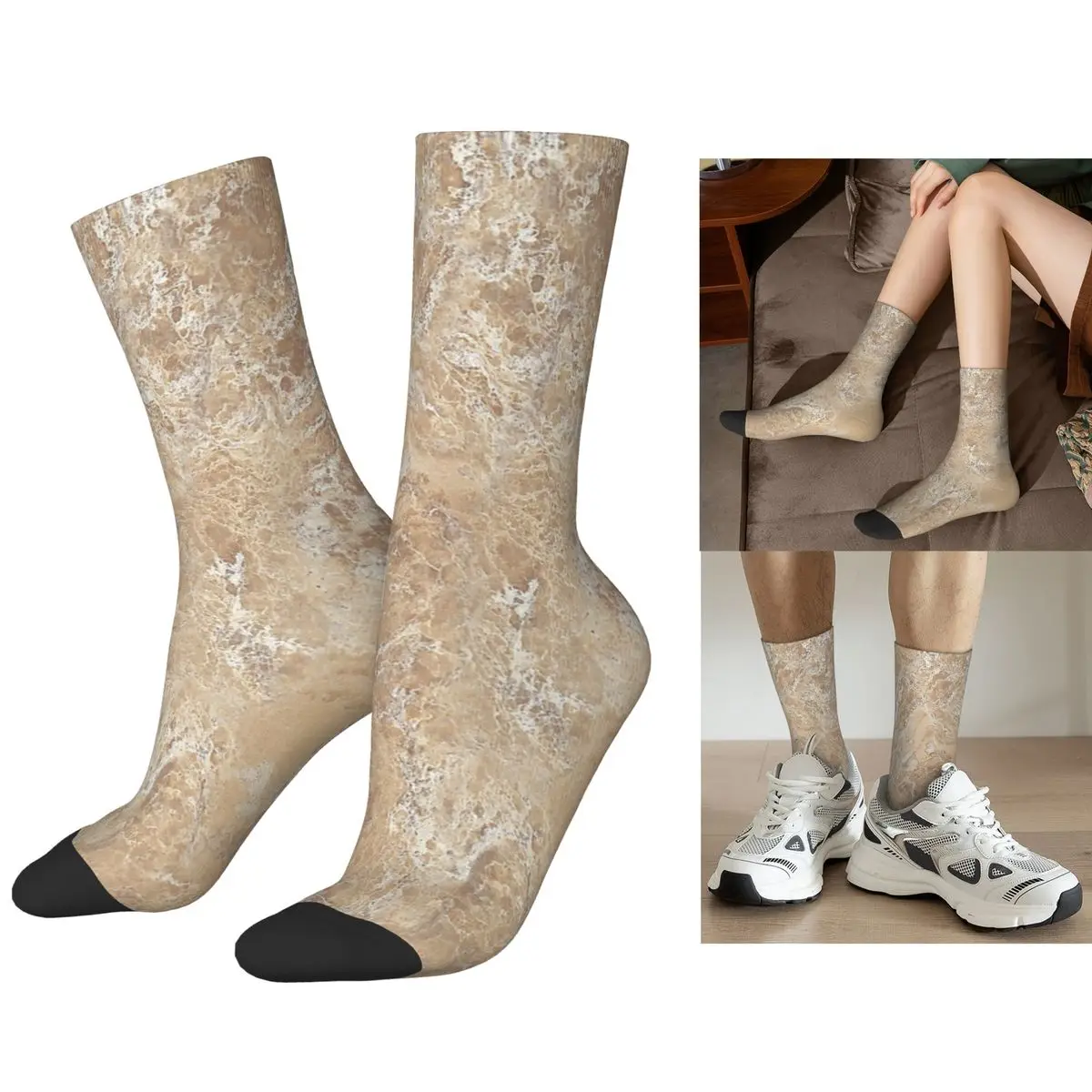 Calcetines de mármol y granito, piedra de arena Beige crema contemporánea abstracta, medias Harajuku, calcetines largos para todas las estaciones, accesorios para hombre y mujer