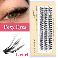 LASHURY 60pcs L curl Foxy Eyes Cat Look Mink Eyelash Fluffy Natural False Eyelashes Professional Makeup Tools Individual Bundles