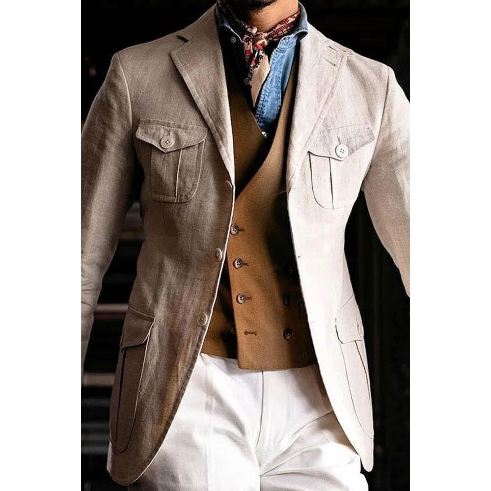 

Men's Blazer Jacket Cotton Linen Slim Fit Single Breasted Stylish Comfort Business Suit Elegant Casual Office Wear