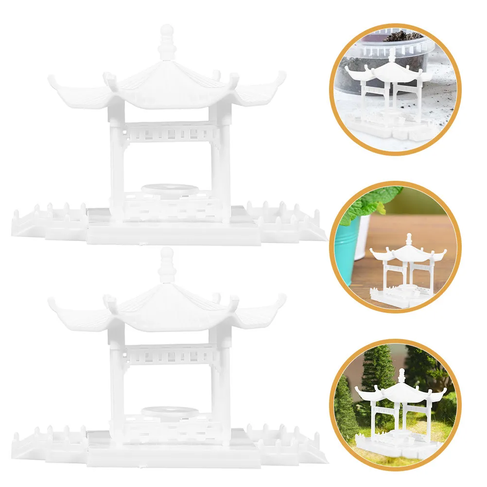 

2Pcs Miniature Pavilion Ornament ABS Garden Decor for Bonsai Micro Landscape Zen Garden Desktop Sand Table Scene