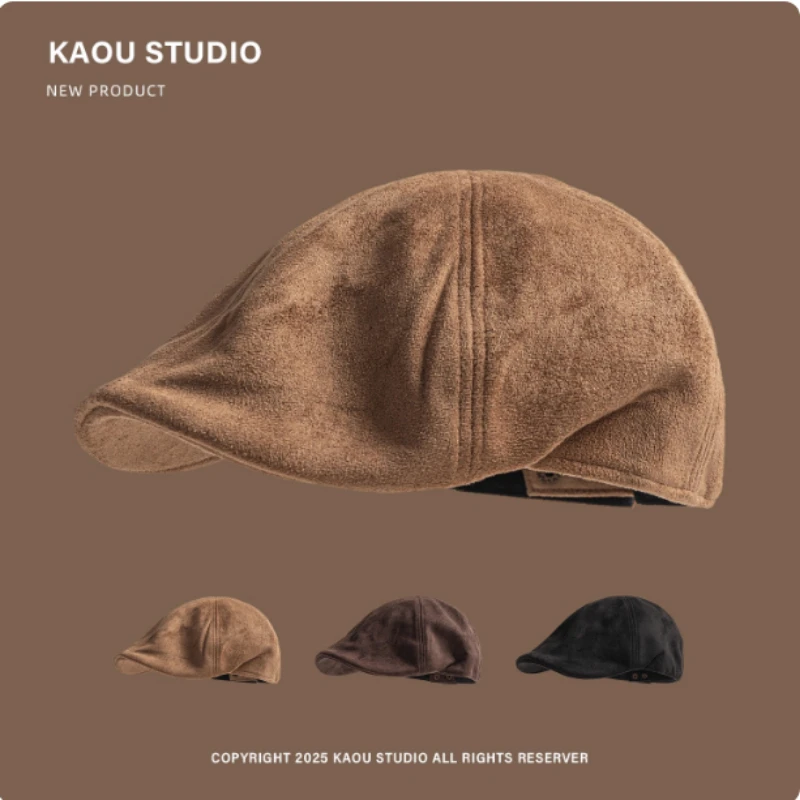 Japanese Retro Suede Solid Color Forward Hat for Men and Women Autumn and Winter Outdoor Fashion British Short-brimmed Beret Cap