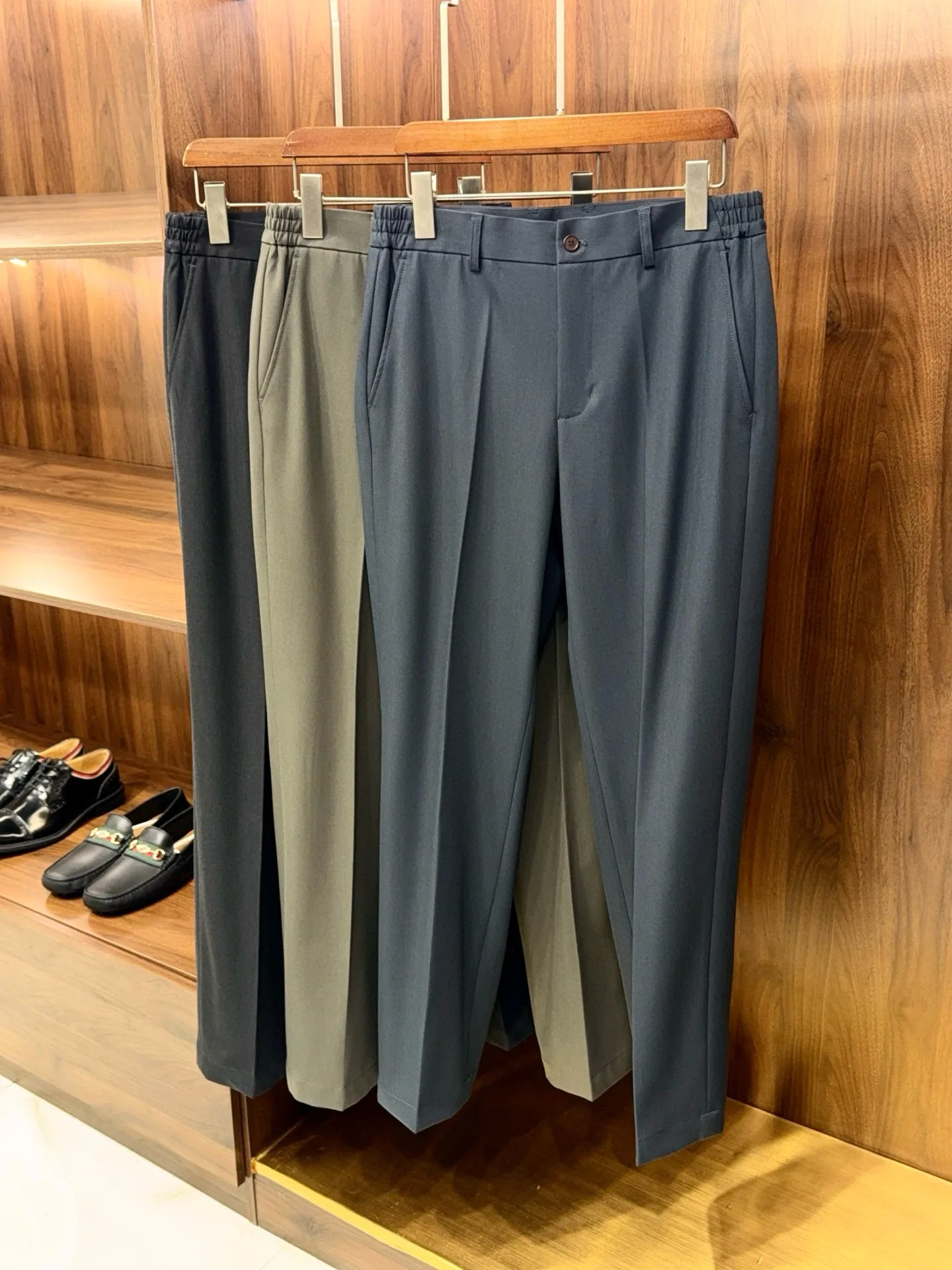 

Модные высококачественные мужские деловые повседневные брюки прямого кроя из 55% шерсти, осенне-зимняя новинка, универсальные длинные брюки