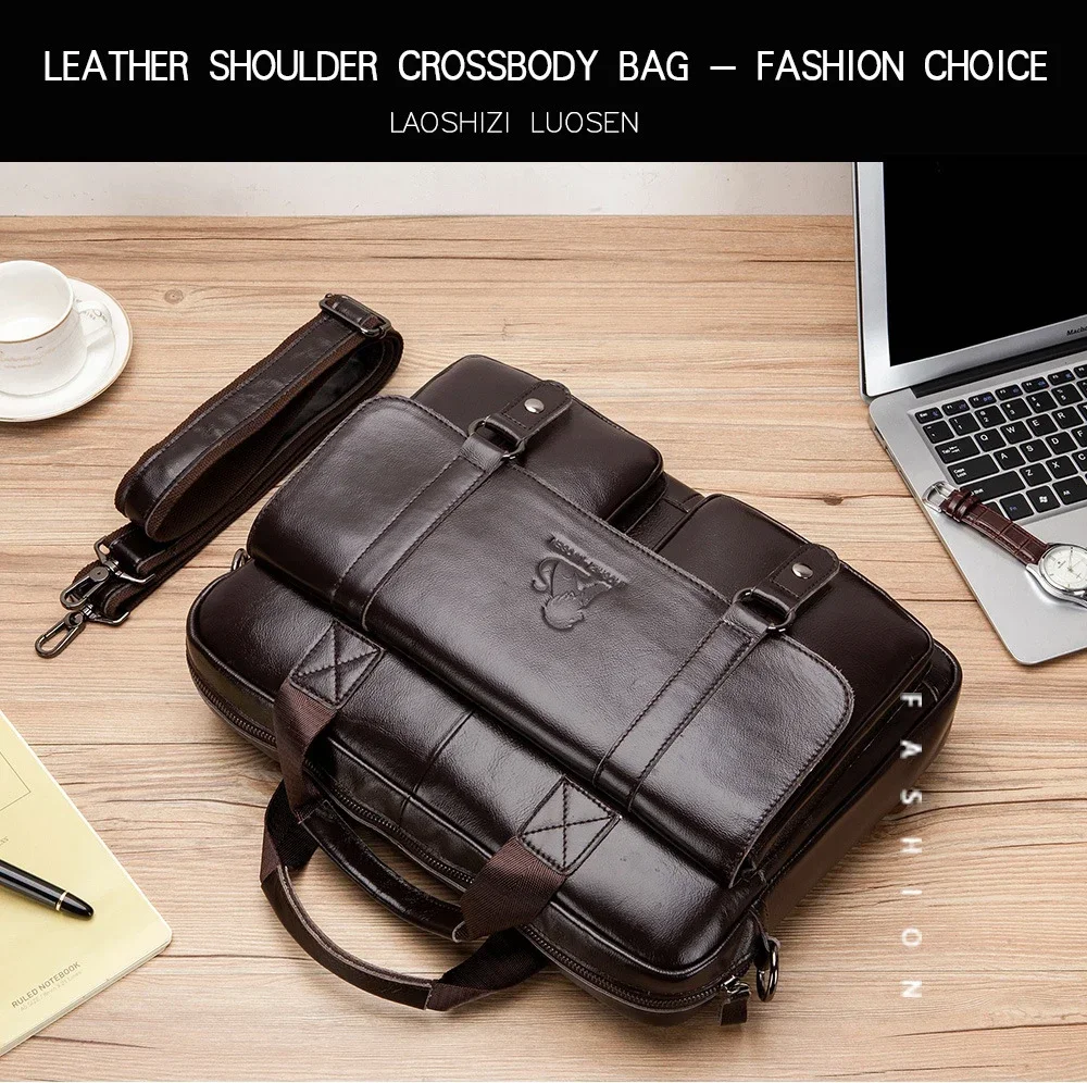 2024 New Luxury Cow Genuine Leather Business Men's Briefcase Male Shoulder Bag Real Leather Men Messenger Bag Tote Computer Bag