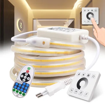Striscia LED COB dimmerabile 220V 110V Interruttore tattile da parete 23 tasti Kit di alimentazione remota 288LED Nastro flessibile Illuminazione lineare ad alta densità