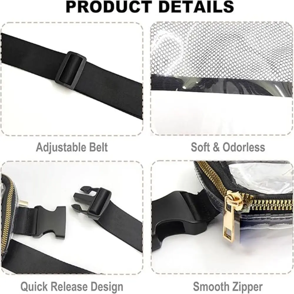 حقيبة خصر شفافة مقاومة للماء من مادة PVC خفيفة الوزن مع محفظة كروس ملعب بحزام قابل للتعديل