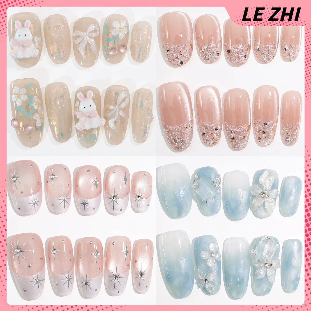 10 Uds. Preciosa elipse hecha a mano forma cuadrada pegatina de fiesta de uñas francesa Kawaii conejo Bowknot flor de diamante regalo de manicura usable