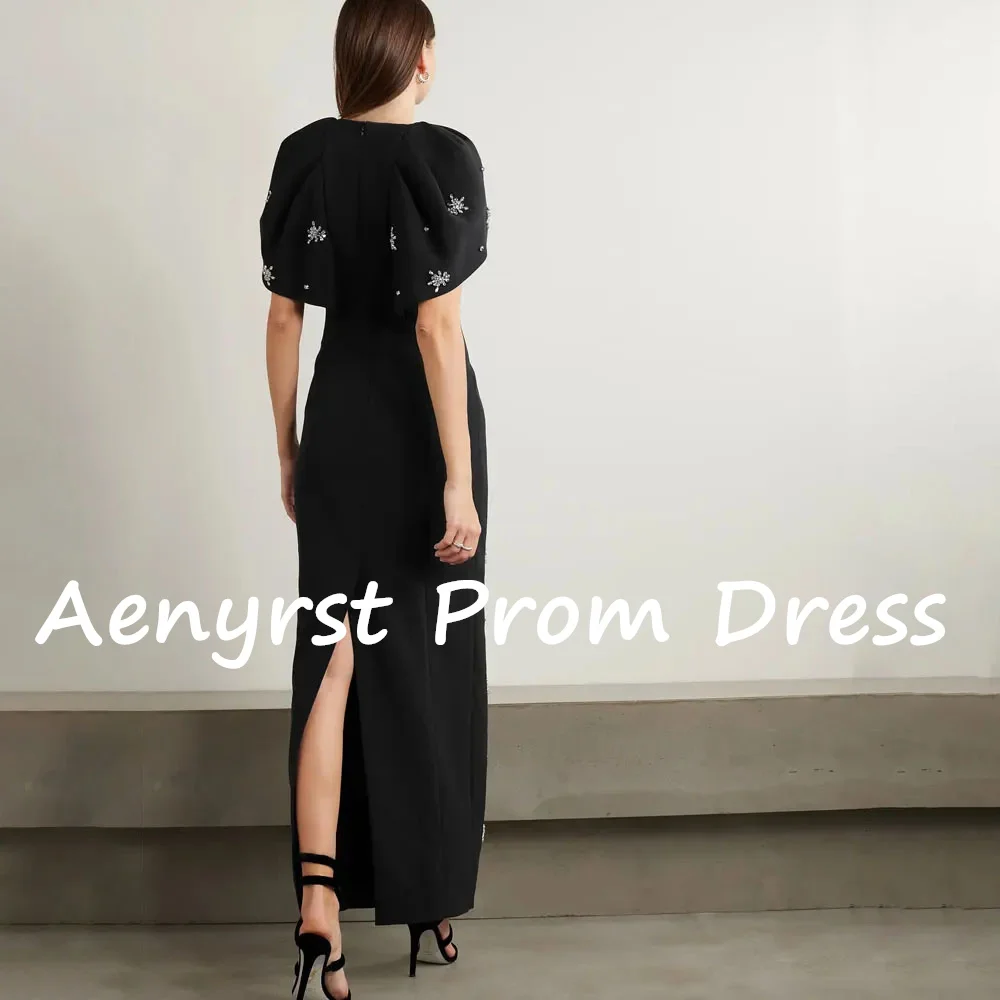 Aenyrst Square Collar Luxury Evening Gowns Short Sleeves Ankle Length Prom Dress Crystal Satin Formal Occasion Gown customized