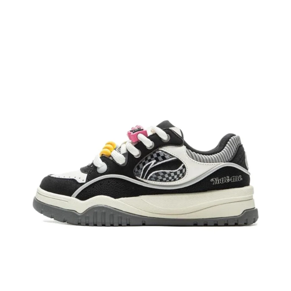 Li Ning x LOL Buu Synthetic Leather, Textile Low top Skateboard Shoes Women's Black White AGCV060-6