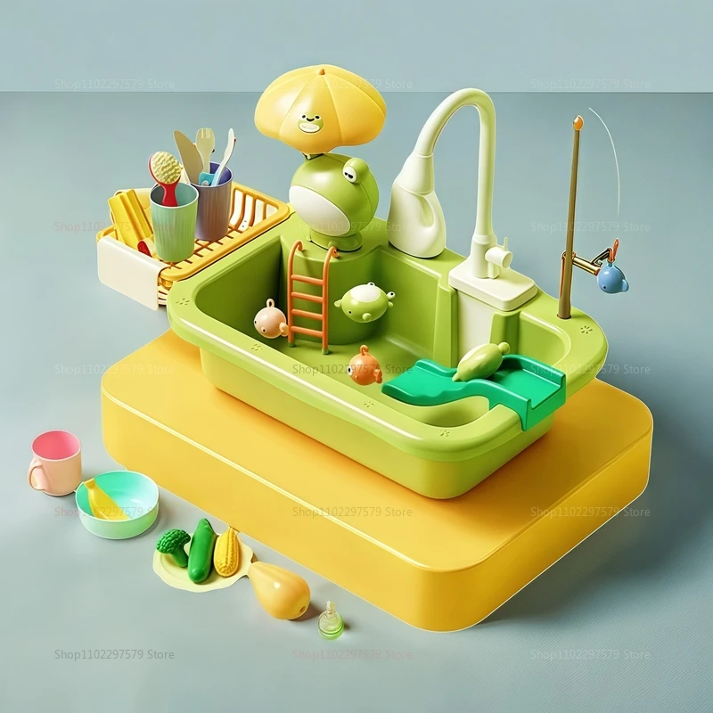 Nuovo lavello da gioco con lavello da cucina rubinetto acqua rubinetto elettrico gioco giocattolo da cucina piscina giocattoli da pesca galleggianti giochi d'acqua regali