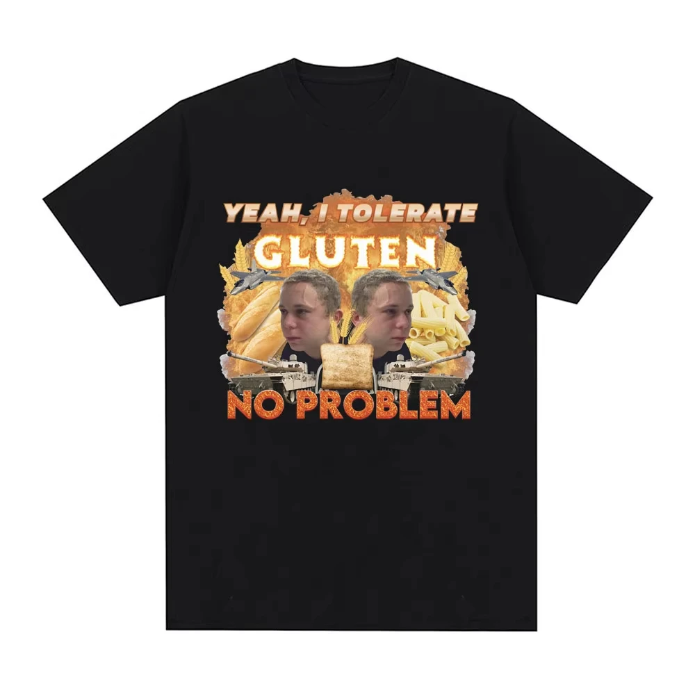 Camiseta gráfica con estampado de "Yeah I Tolerate Gluten No Problem", camisetas de manga corta para intolerantes al gluten, camisetas informales de gran tamaño 100% algodón