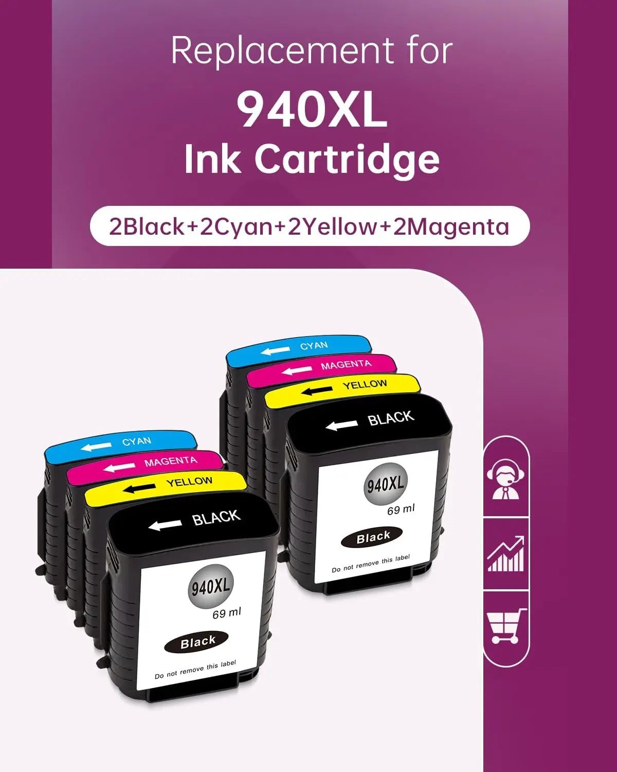 940 940XL Compatível com impressora Officejet Pro 8000 8500 8500A 8500A Plus. Modelo de máquina: A809a A811a A909a A909g A909n (pacote com 8)