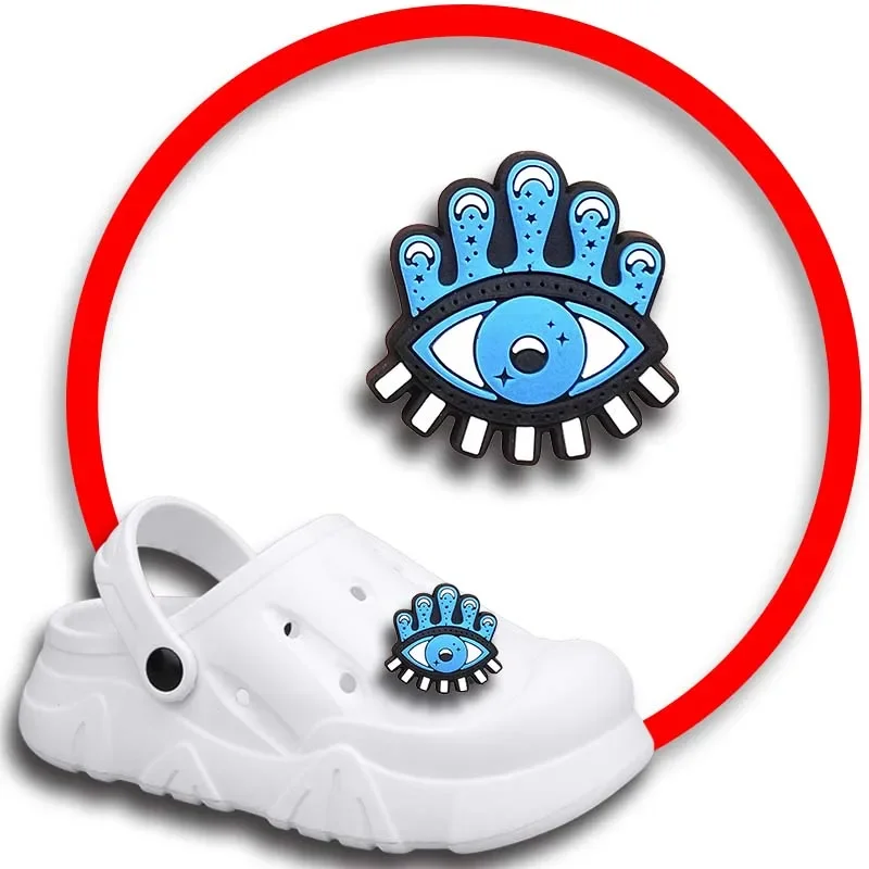 Dijes de zapatos de ojos azules para Crocs, sandalias, alfileres de zuecos, decoraciones de zapatos, accesorio para hombres, niños, niñas, niños, accesorios para zapatos