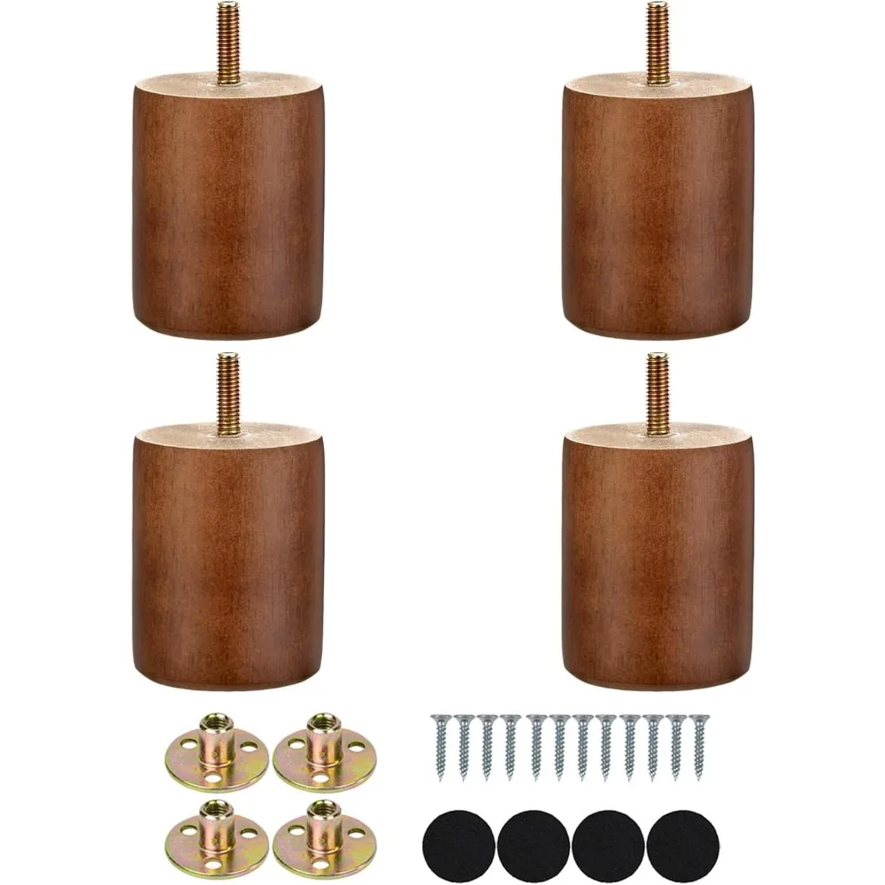Set di 4 gambe in legno da 3 pollici, piedini di ricambio in legno massello rotondo, bullone M8 preforato, adatto per divano, divano, comò, ottomano