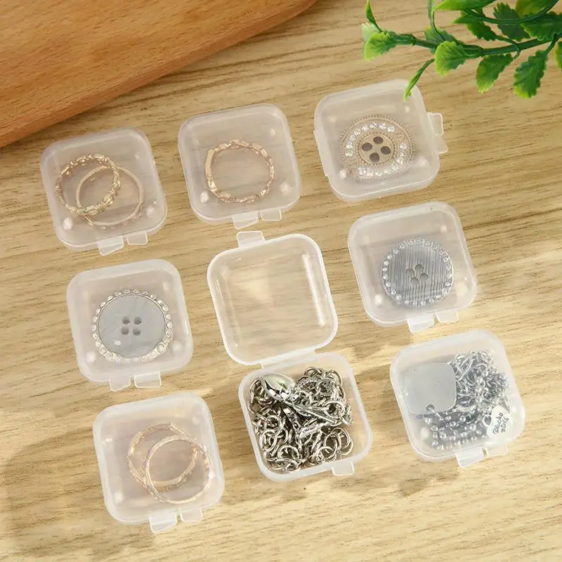10~80pcs Mini Storage Box Plastic Square Jewelry Component Single-compartment Covered Transparent Nail Material Storage Box TMZ