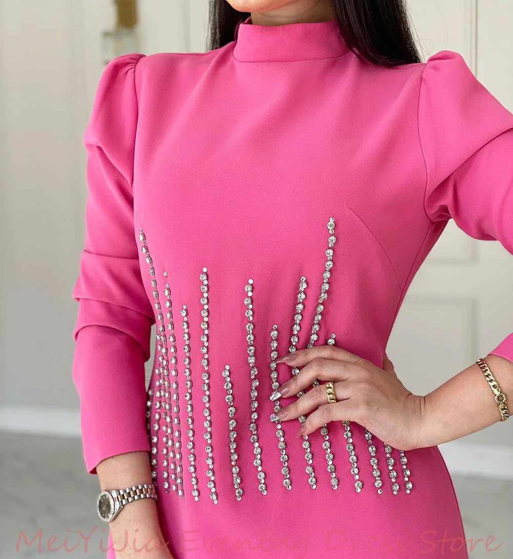 Meiyijia فستانسهرة High-Neck Straight Beaded Long-Sleeves Ankle-Length Arabia Sexy Evening Birthday Club Outfits Summer2024