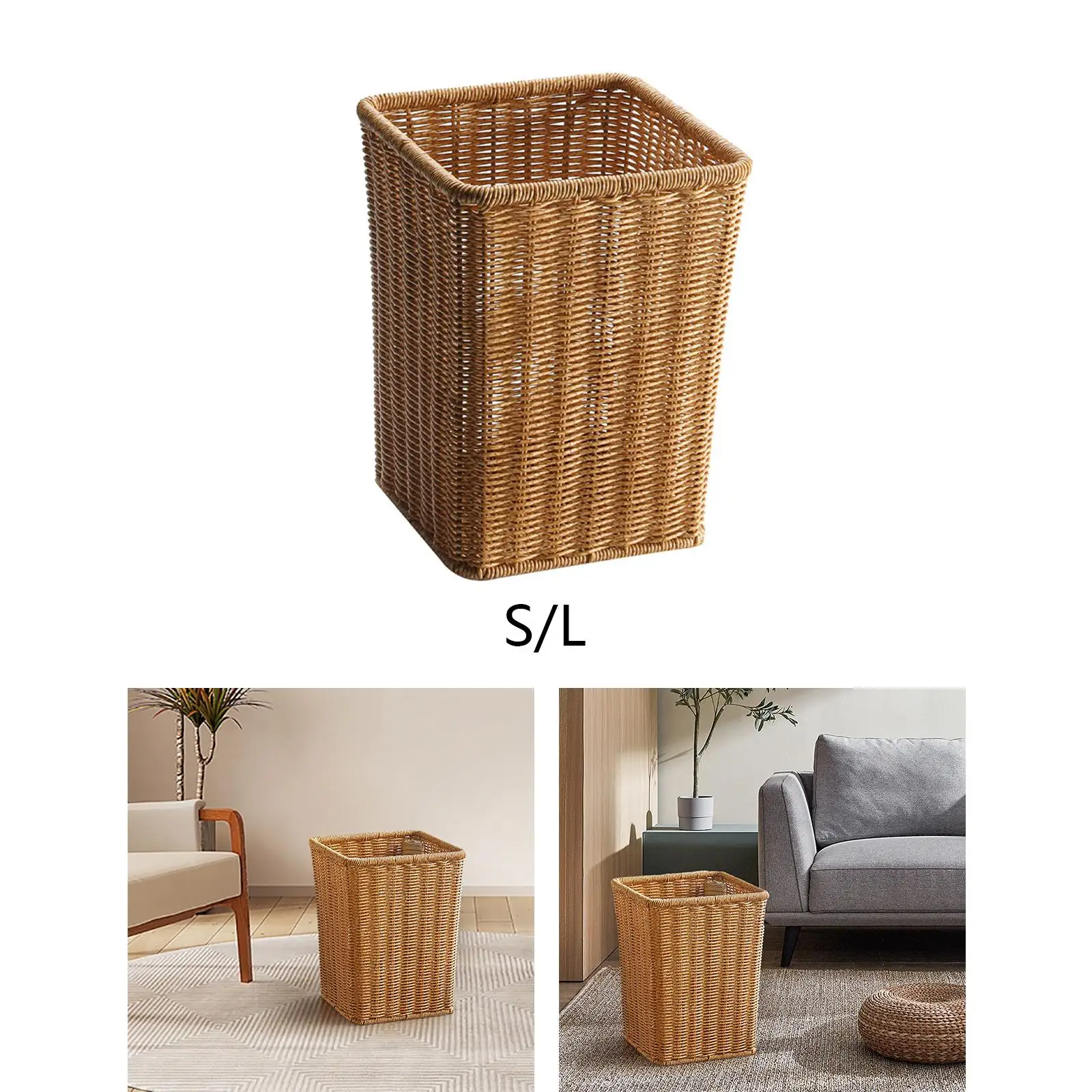 Woven Basket Multipurpose Decorative Basket Woven Waste Bin Laundry Basket Bin Wastebasket for Kitchen Laundry Home Towels