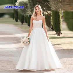 Customized Luxury Beading A Line Wedding Dresses Sweetheart Sleeveless Bridal Gowns Floor Length Buttons Zip Sweep Train