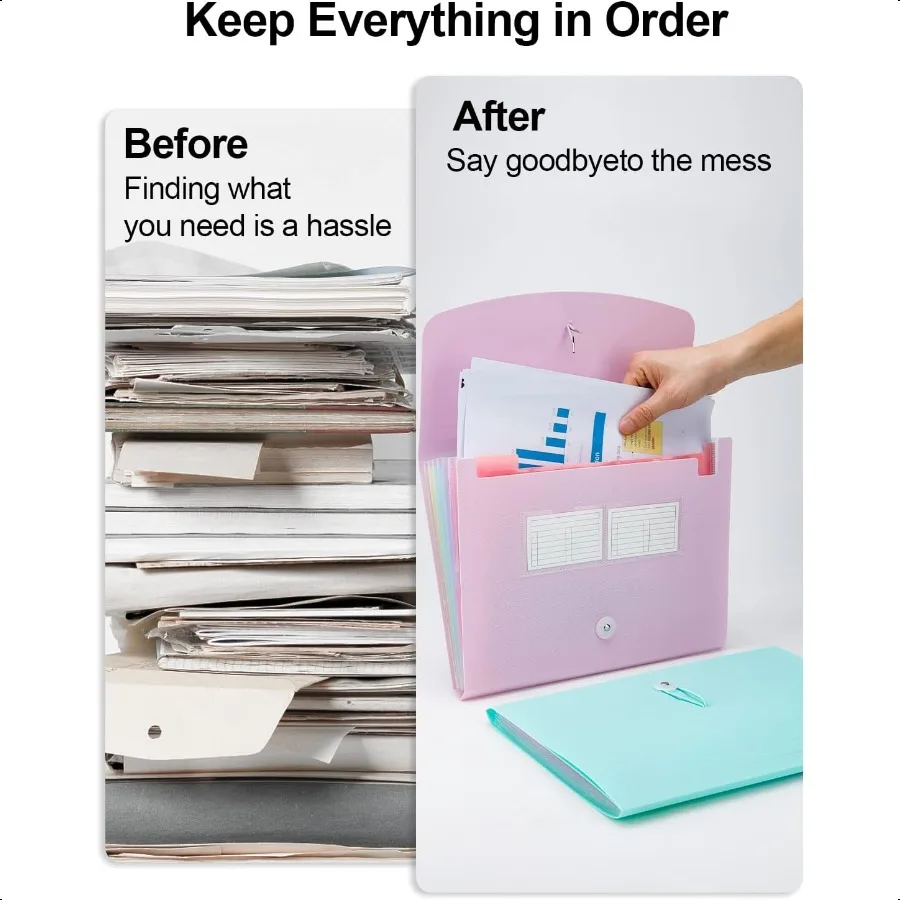 2 قطعة منظم ملفات الأكورديون 7 جيب توسيع مجلد الملفات مع تسميات A4 حجم الرسالة ورقة وثيقة تخزين استلام المنظم