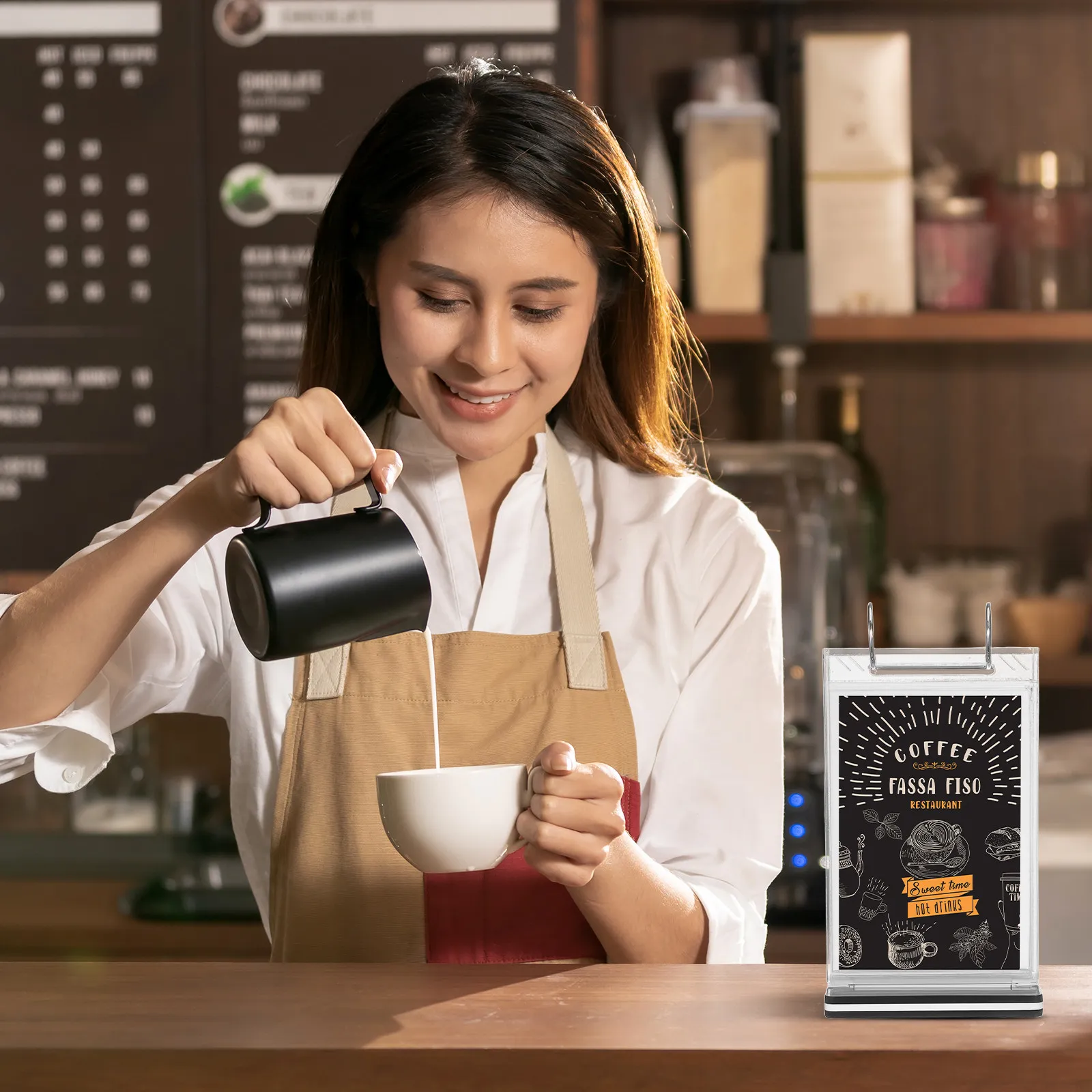 A6 PVC Menu Display Stand Standing Flip Desktop Holder for Restaurants Bars Coffee Shops Catering Events Menu Display Stand