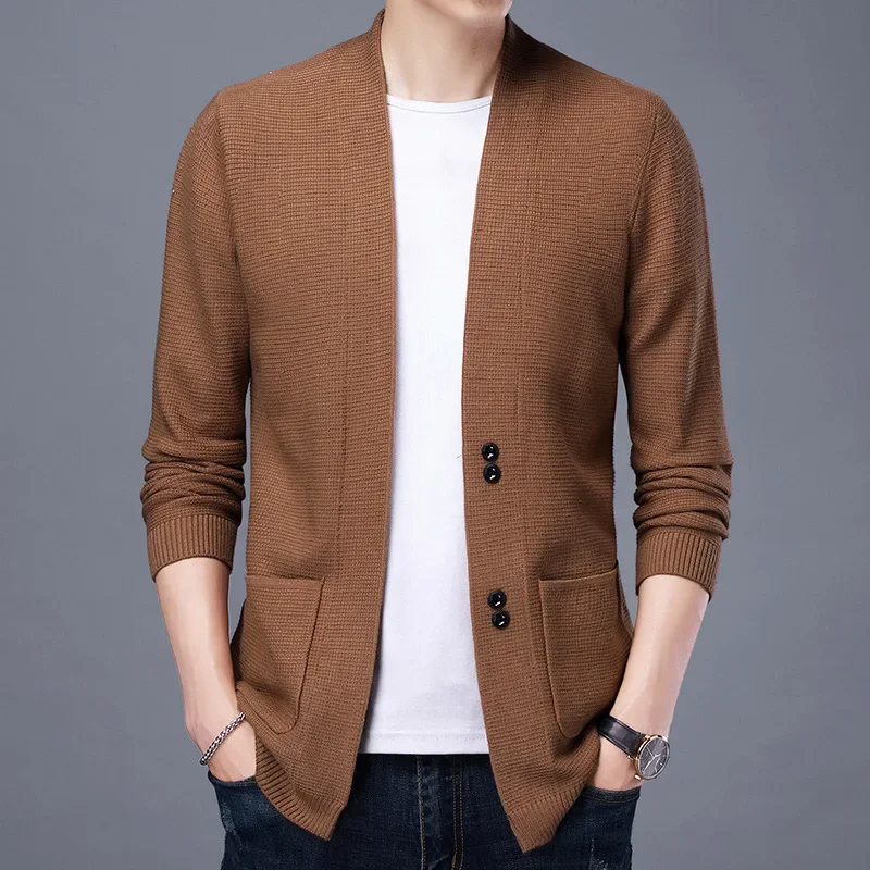 MRMT 2024 Brand New Knitted Cardigan Men's Top Middle-Aged Sweater 4 Buttons Casual Thin Sweater Jacket