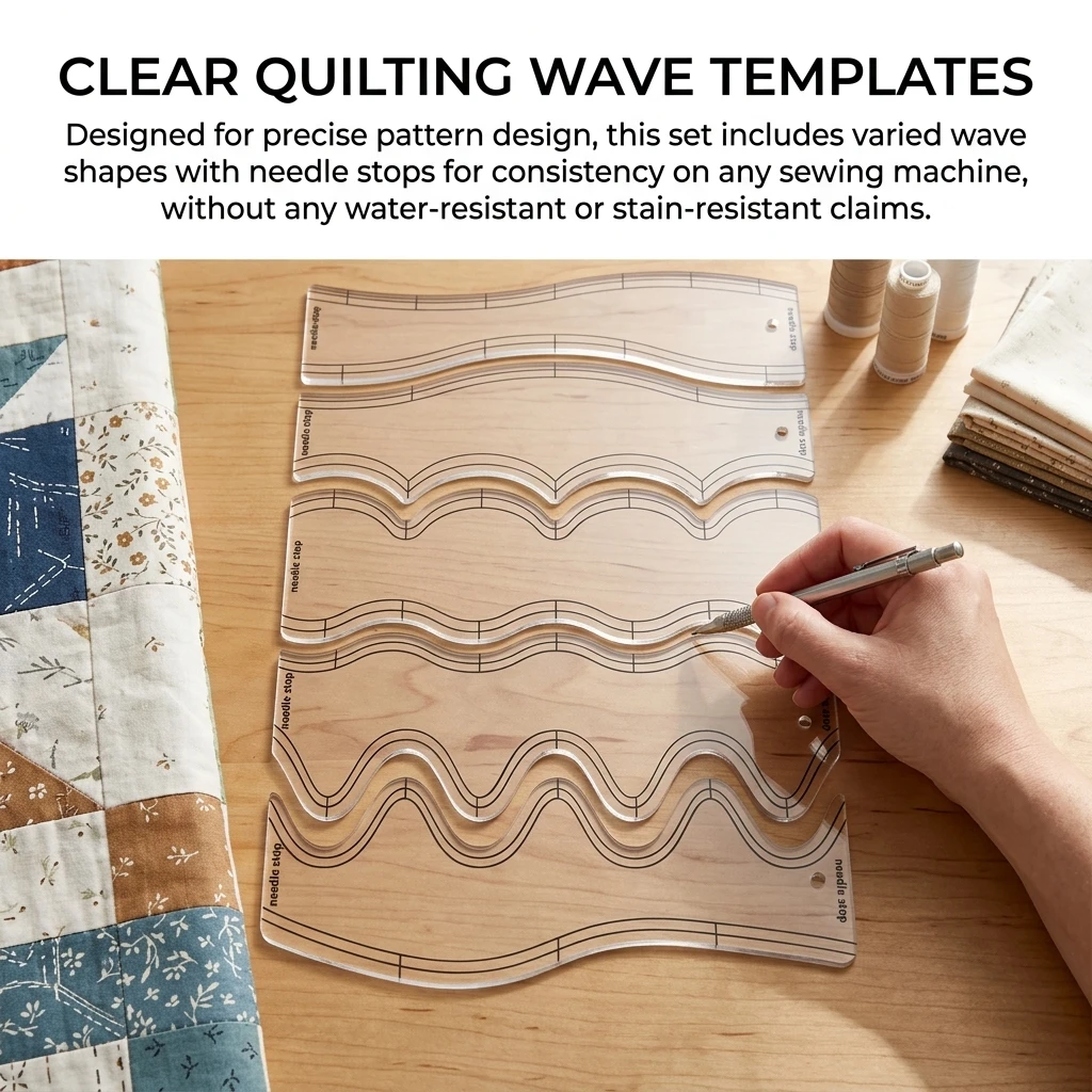 5 Piece Quilting Template Set Clear Acrylic for Machine Free Motion Quilting Wave Rulers Fabric Cutting Guide Tools Durable