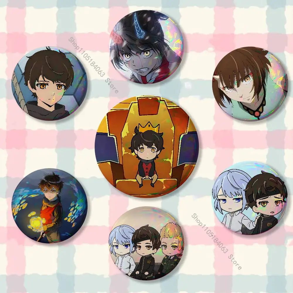 

T-Tower of G-God Comics Reflective Pin Tinplate Round Brooch Cartoon Cosplay Badges for Bag Hat Toys Gifts