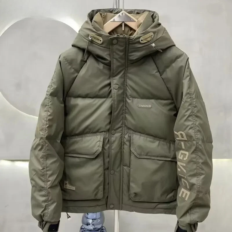 

Fashion Men's Hooded Down Jacket Fall Winter Thick Warm Outdoor Windproof Sportwear Coats Male Disposable White Duck Down Jacket