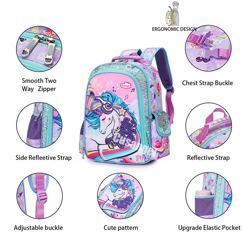 High Quality High Capacity Primary School Students Backpack 3 PCS Set,One Backpack, One Pen Case, One Meal Bag