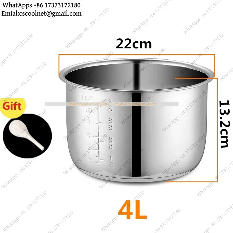 JS01 4L Electric Pressure Cooker Liner Inner Bowl Stainless Steel Pot Non Stick Kitchen Cookware for Soup Porridge Rice