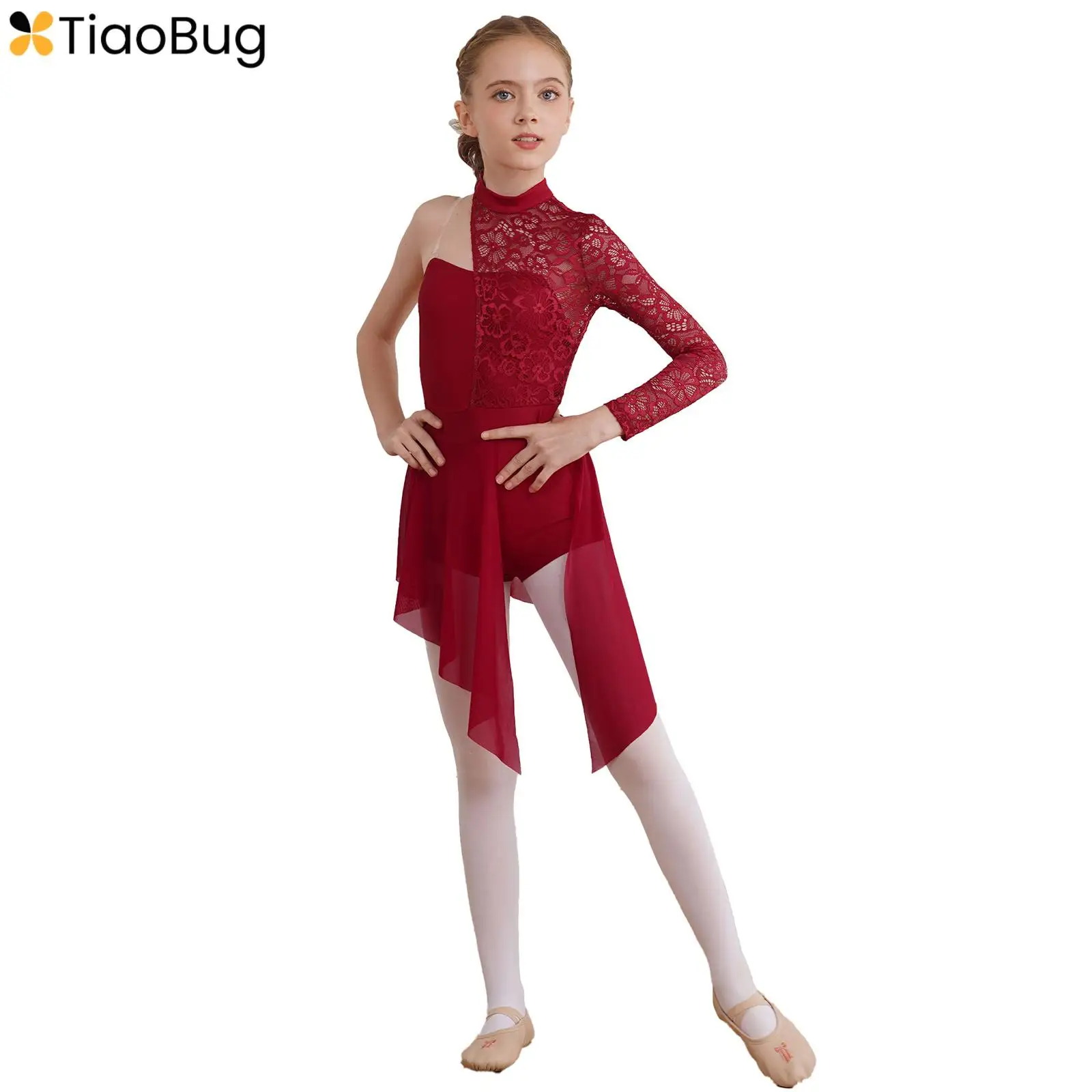 

Hot Kids Girls Lyrical Dance Dress Floral Lace Bodice Boyshorts One-Piece Jumpsuit Contemporary Modern Ballet Leotard Dresses