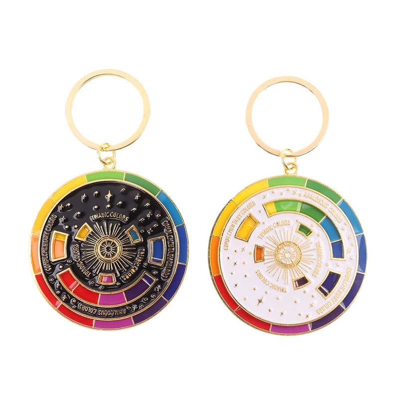 Rainbow Turntable Color Wheel Charm Key Chains Aesthetic Keyrings Arts Gifts Artists Creative Rotatable Colorful Wheel Keychain