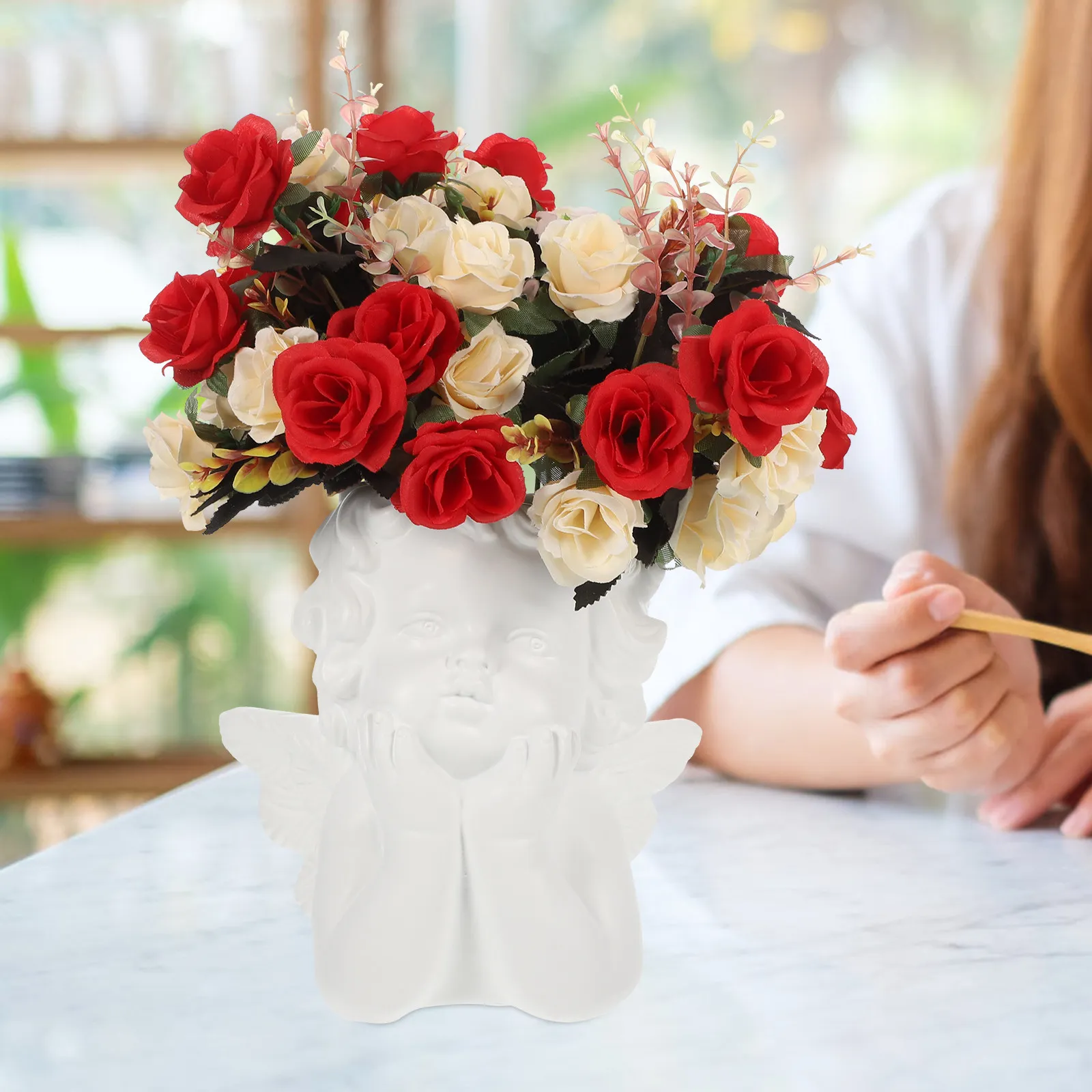 

Cherub Angel Resin Flower Pot Small Planter for Indoor Plants Decorative Garden Balcony Office Coffee Shop Gift Lightweight