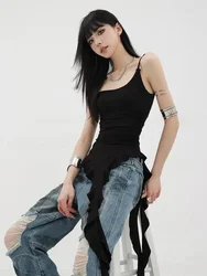 summer Y2k Grunge Hotsweet Sexy Elegant Backless Camisoles  Asymmetrical Black Ruffle Tank Tops Women Korean Streetwear Punk