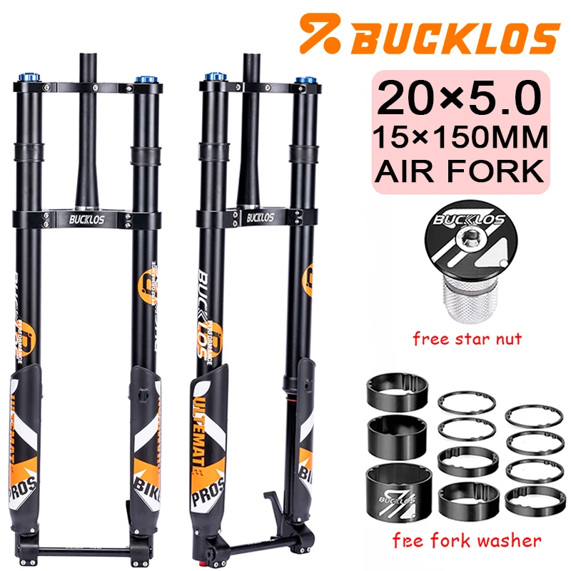 

BUCKLOS 20*5.0 Bicycle Inverted Fork Air Suspension 20in E-Bike Fork 15*150mm 5.0 Tire Snow Beach Bike Forks DH Forks