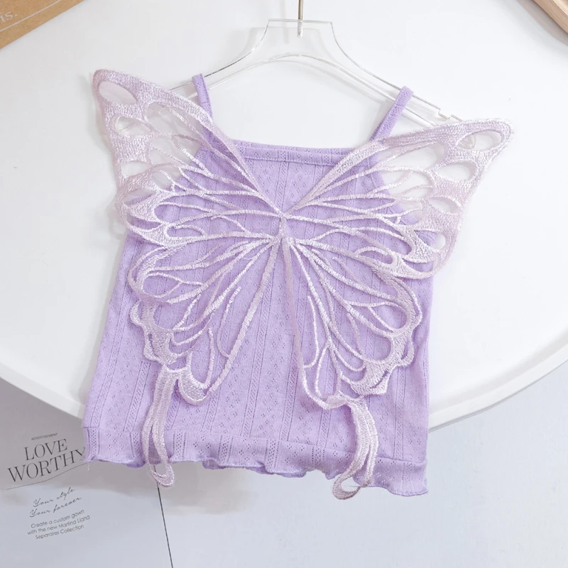 Sweet Butterfly Summer New Kids Girl Camisole Clothes Baby Thin Solid Casual Tops Toddler Infant Cotton Suspenders Shirt