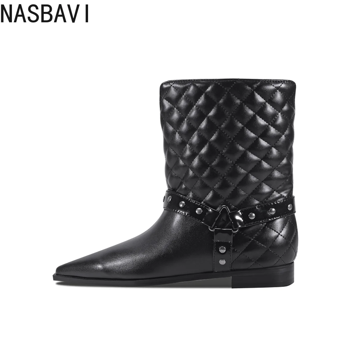 Winter Black Leather Ankle Boots Women Pointy Toe Suede Metal Buckle Mid Calf Boots Designer Casual Party Chelsea Boot for Women