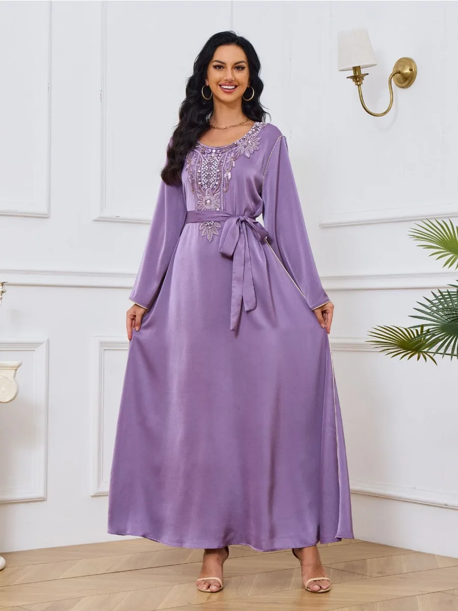 Eid Muslim Party Dress for Women Arab Beading Abaya Jalabiya Long Dresses Morocco Kaftan Vestidos Dubai Ramadan Gown Robe 2024