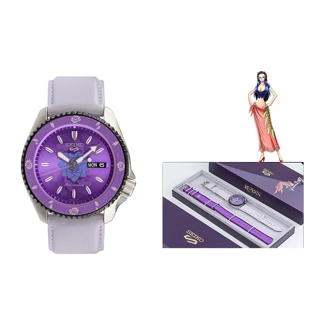 SEIKO 5 Business Mechanical Movement Cow Leather/Cow Leather Strap Watch Unisex Purple Watch Dial SRPH09K1