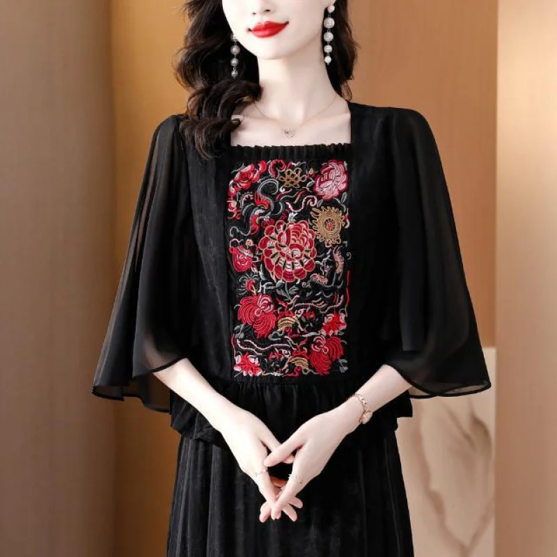 

2023 women hanfu blouse flower embroidery traditional women lace chiffon blouse hanfu clothing traditional oriental tang suit