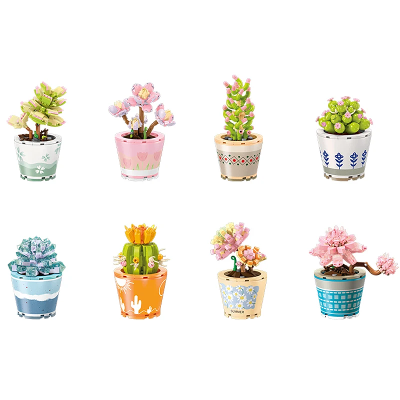 

Animation Kawaii Cartoon Building Block Flowers Succulent Potted Plants Particle Assembly Toys Ornaments Girls Gifts Peripherals