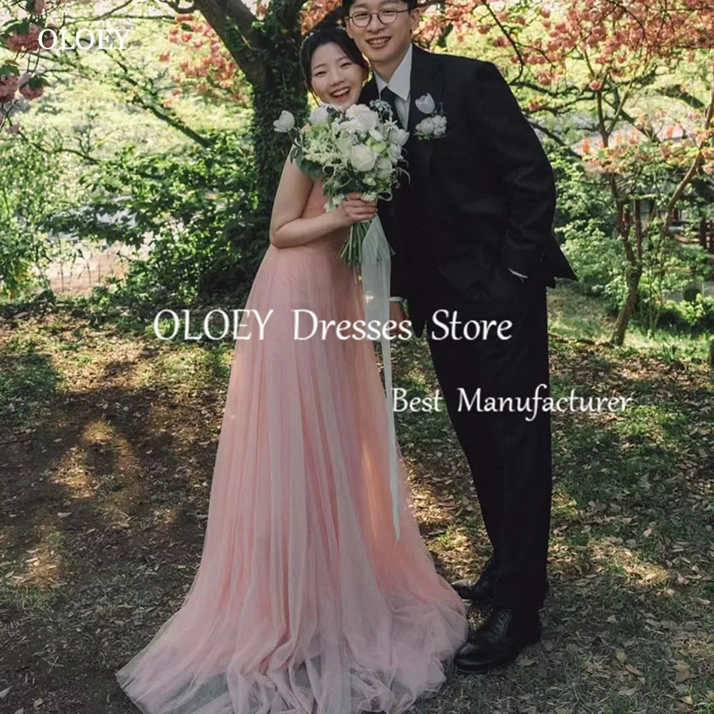 

OLOEY Fairy Pink Korea Wedding Dress Photoshoot V-Neck Spaghetti Strap Floor-Length Evening Gown Dress Birthday Party Dress