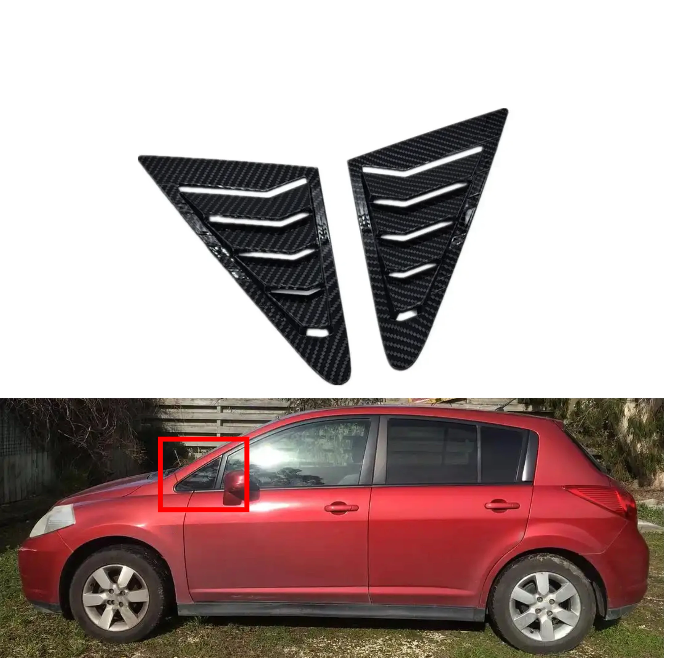 For Nissan Tiida Hatchback 2005-2010 Carbon Car Front Triangle Window Louver Side Shutter Blind Shades Cover Trim Sticker Vent